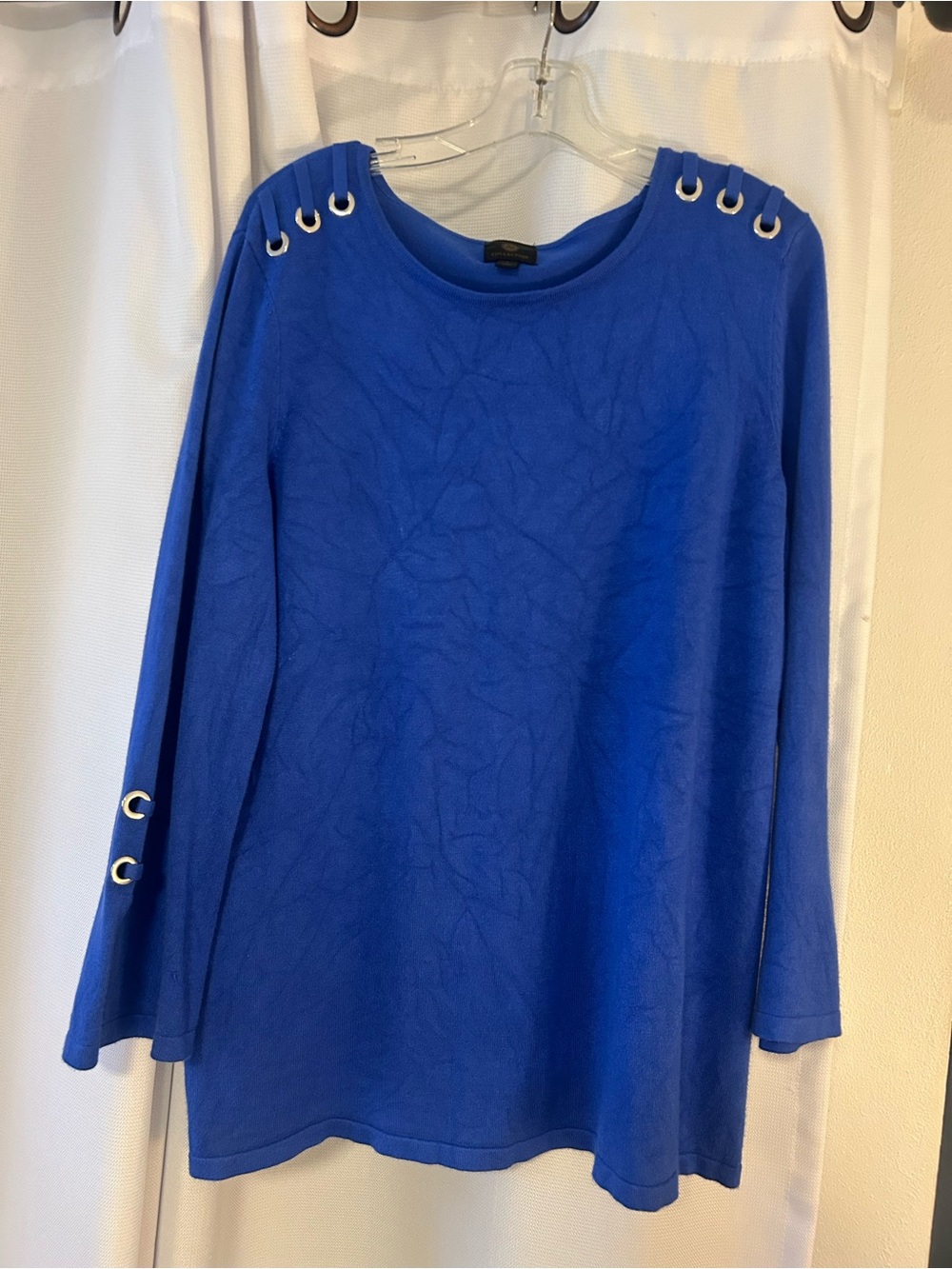 JM Collection Royal Blue Grommet-Accent Long Sleeve Top